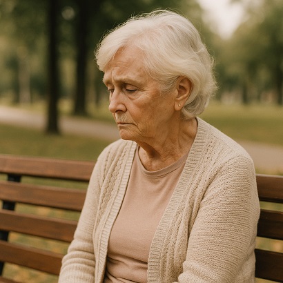 Idosa refletindo sobre a solidão na terceira idade